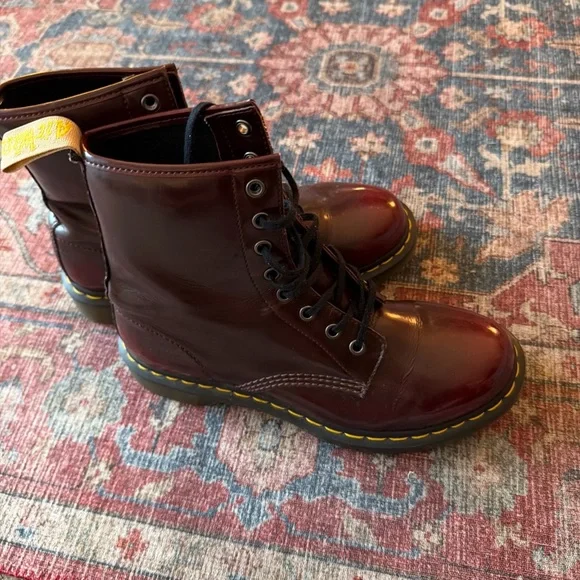 Dr. Martens Cherry Red Boots with Yellow Stitching - Picture 4 of 6
